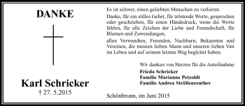 Traueranzeige von Karl Schricker von Frankenpost