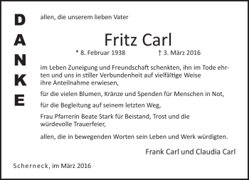 Traueranzeige von Fritz Carl von Neue Presse Coburg