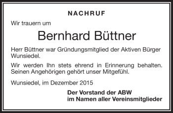 Traueranzeige von Bernhard Büttner von Frankenpost