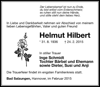 Traueranzeige von Helmut Hilbert von Südthüringer Presse