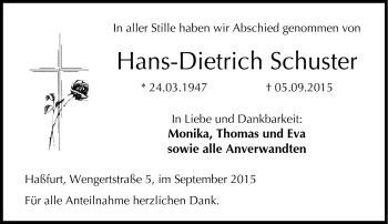 Traueranzeige von Hans-Dietrich Schuster von Neue Presse Coburg