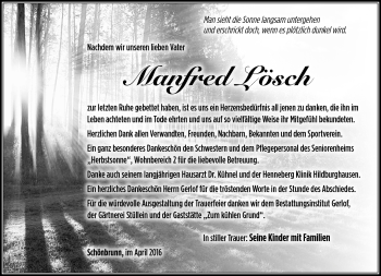 Traueranzeige von Manfred Lösch von Südthüringer Presse