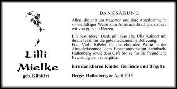 Traueranzeige von Lilli Mielke von Südthüringer Presse