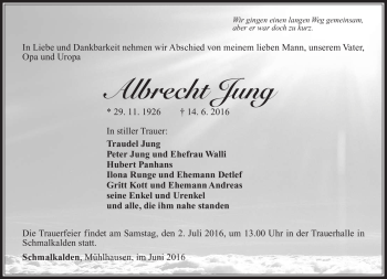Traueranzeige von Albrecht Jung von Südthüringer Presse