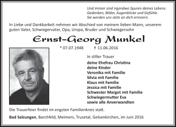 Traueranzeige von Ernst-Georg Munkel von Südthüringer Presse