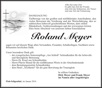 Traueranzeige von Roland Meyer von Südthüringer Presse