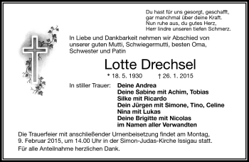 Traueranzeige von Lotte Drechsel von Frankenpost