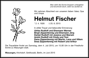 Traueranzeige von Helmut Fischer von Südthüringer Presse