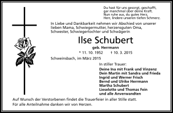 Traueranzeige von Ilse Schubert von Frankenpost
