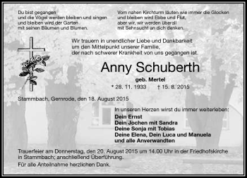 Traueranzeige von Anny Schuberth von Frankenpost