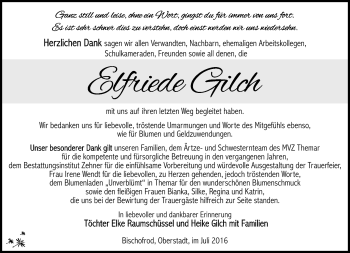 Traueranzeige von Elfriede Gilch von Südthüringer Presse