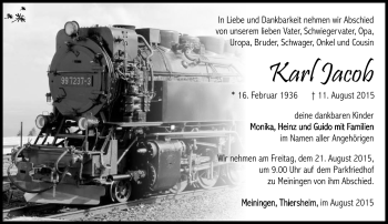 Traueranzeige von Karl Jacob von Südthüringer Presse