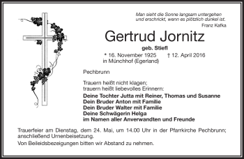 Traueranzeige von Gertrud Jornitz von Frankenpost