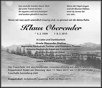 Traueranzeige von Klaus Oberender von Südthüringer Presse