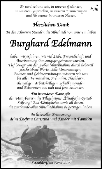Traueranzeige von Burghard Edelmann von Südthüringer Presse