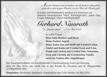 Traueranzeige von Gerhard Nawrath von Südthüringer Presse