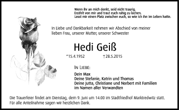 Traueranzeige von Hedi Geiß von Frankenpost