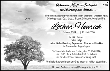 Traueranzeige von Lothar Heurich von Südthüringer Presse