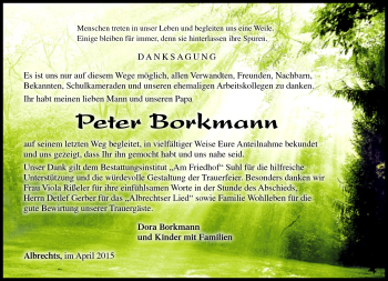 Traueranzeige von Peter Borkmann von Südthüringer Presse