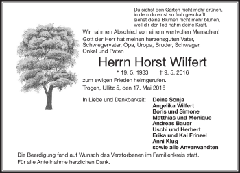 Traueranzeige von Horst Wilfert von Frankenpost