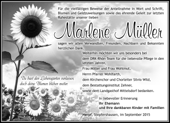 Traueranzeige von Marlene Müller von Südthüringer Presse
