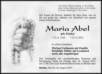 Traueranzeige von Maria Abel von Südthüringer Presse