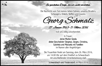 Traueranzeige von Georg Schmalz von Südthüringer Presse