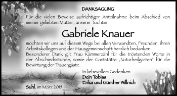 Traueranzeige von Gabriele Knauer von Südthüringer Presse