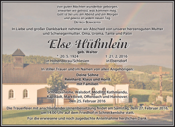 Traueranzeige von Else Hühnlein von Neue Presse Coburg