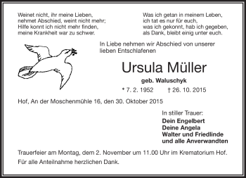 Traueranzeige von Ursula Müller von Frankenpost