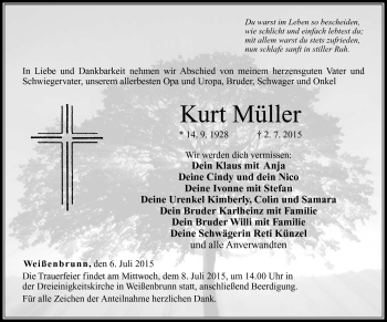Traueranzeige von Kurt Müller von Neue Presse Coburg