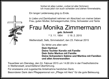 Traueranzeige von Monika Zimmermann von Frankenpost