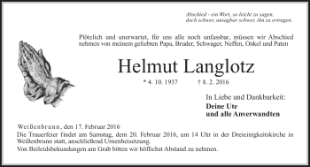 Traueranzeige von Helmut Langlotz von Neue Presse Coburg