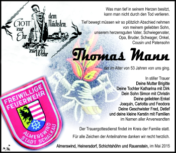 Traueranzeige von Thomas Mann von Südthüringer Presse