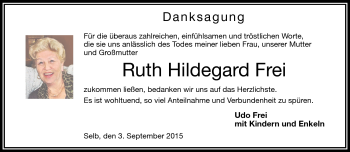 Traueranzeige von Ruth Hildegard Frei von Frankenpost