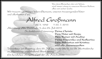 Traueranzeige von Alfred Großmann von Frankenpost