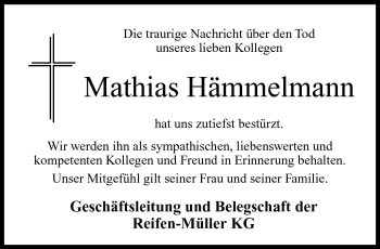 Traueranzeige von Mathias Hämmelmann von Neue Presse Coburg