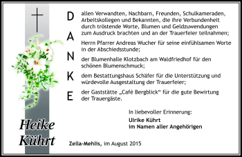 Traueranzeige von Heike Kührt von Südthüringer Presse