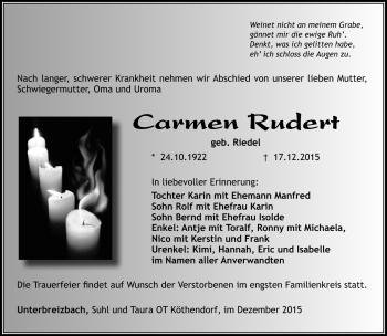 Traueranzeige von Carmen Rudert von Südthüringer Presse