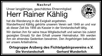 Traueranzeige von Rainer Kählig von Frankenpost