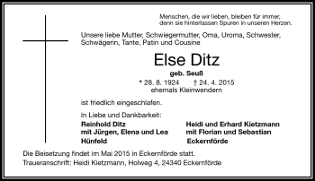 Traueranzeige von Else Dietz von Frankenpost