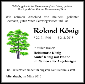 Traueranzeige von Roland König von Südthüringer Presse