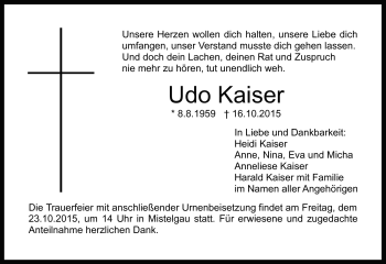Traueranzeige von Udo Kaiser von Frankenpost