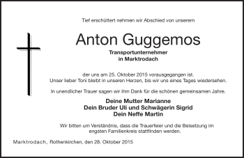 Traueranzeige von Anton Guggemos von Neue Presse Coburg