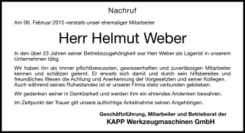 Traueranzeige von Helmut Weber von Neue Presse Coburg