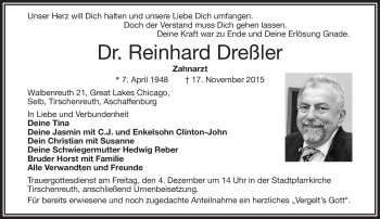 Traueranzeige von Reinhard Dreßler von Frankenpost
