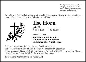 Traueranzeige von Ilse Horn von Südthüringer Presse