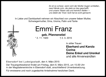 Traueranzeige von Emmi Franz von Neue Presse Coburg