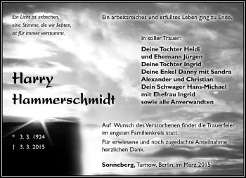 Traueranzeige von Harry Hammerschmidt von Südthüringer Presse