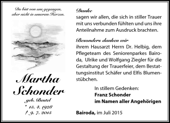 Traueranzeige von Martha Schonder von Südthüringer Presse